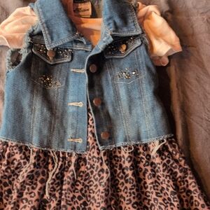Blue Denim Vest with Leopard Print Dress